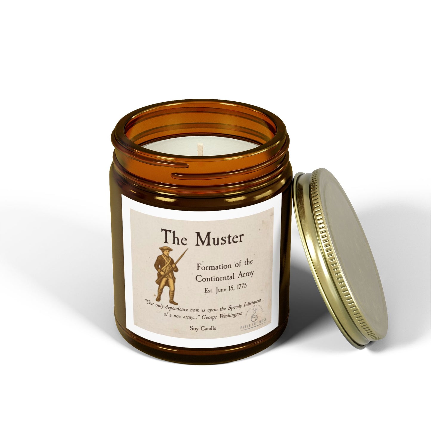 The Muster – Continental Army Soy Candle  America 250 Collection  Paper Cut Muse
