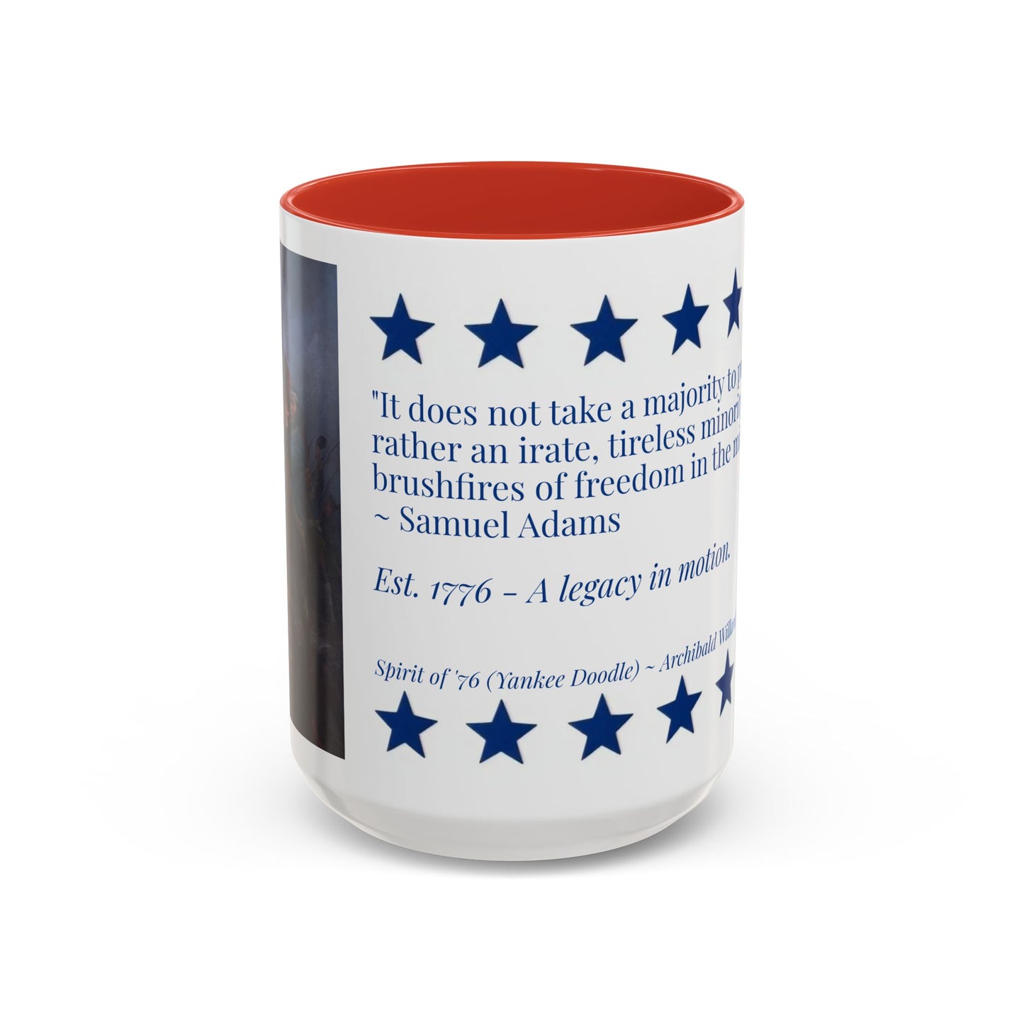 Spirit of ’76 Patriotic Coffee Mug – Samuel Adams Quote – America 250 Commemorative Gift by Paper Cut Muse