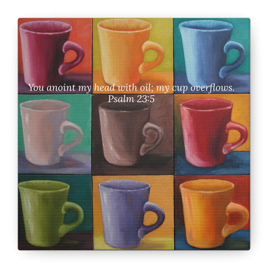 Cup of Joy Canvas – Original Oil Painting of Coffee Mugs by P. French Barber  Inspirational Kitchen Art by Paper Cut Muse