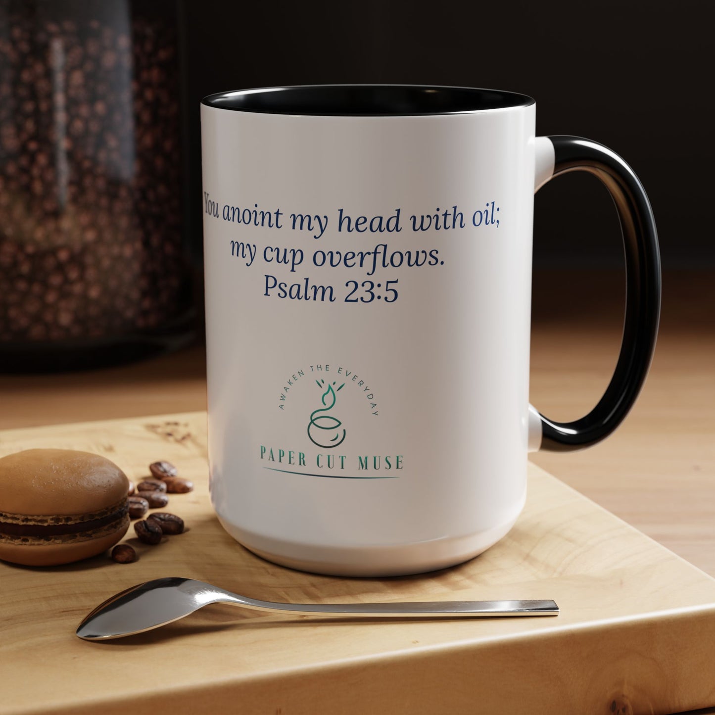Cup of Joy Mug – Psalm 23:5 Scripture | Original Artwork by P. French Barber | Faith-Based Ceramic Coffee Cup