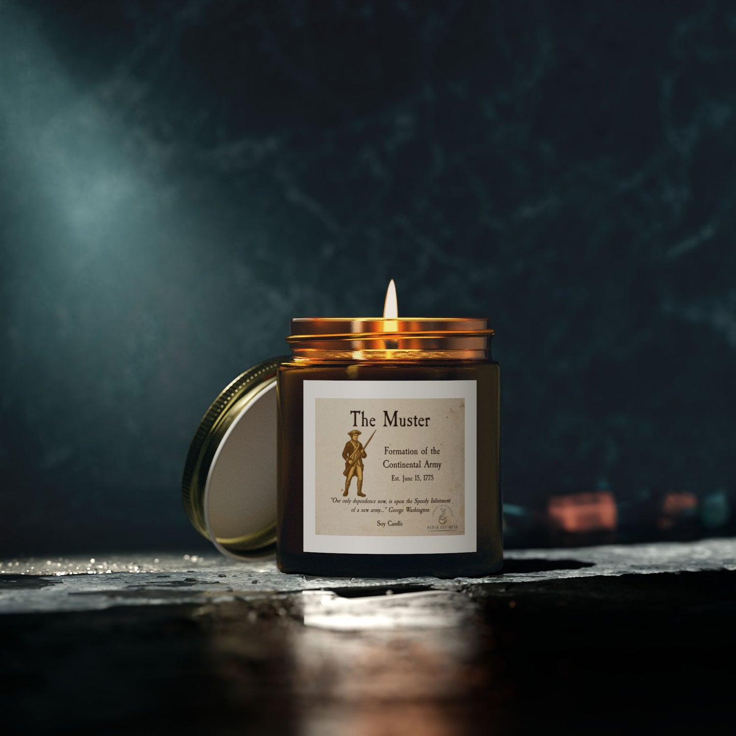 The Muster – Continental Army Soy Candle  America 250 Collection  Paper Cut Muse