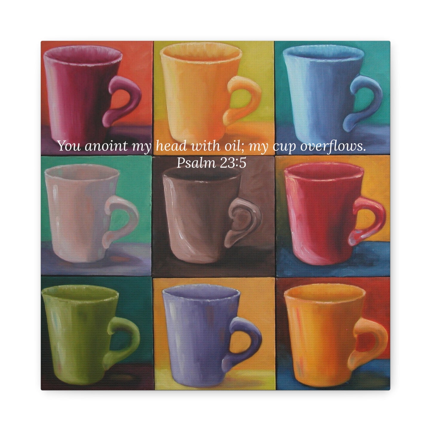 Cup of Joy Canvas – Original Oil Painting of Coffee Mugs by P. French Barber  Inspirational Kitchen Art by Paper Cut Muse