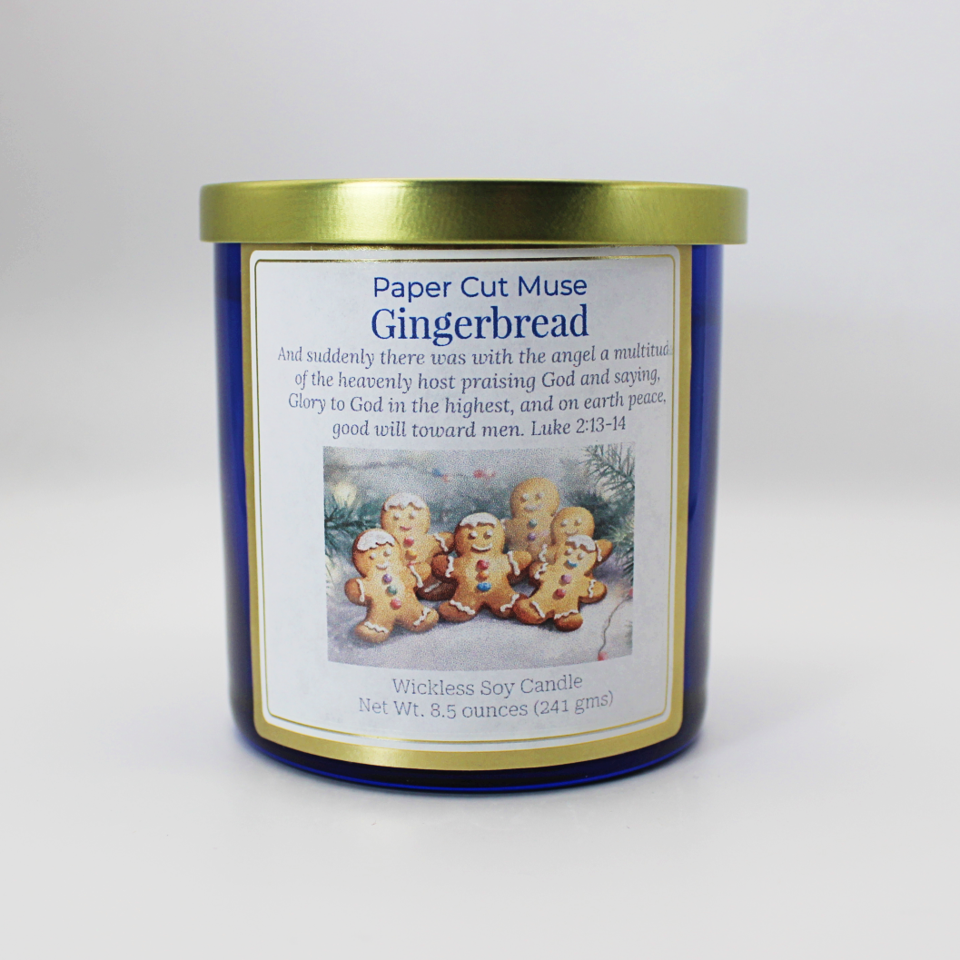 Wickless Gingerbread Soy Candle – Limited Release Seasonal 8.5 oz Spiced Holiday Cookie Scent Sapphire Blue Jar with Gold Lid USA Made