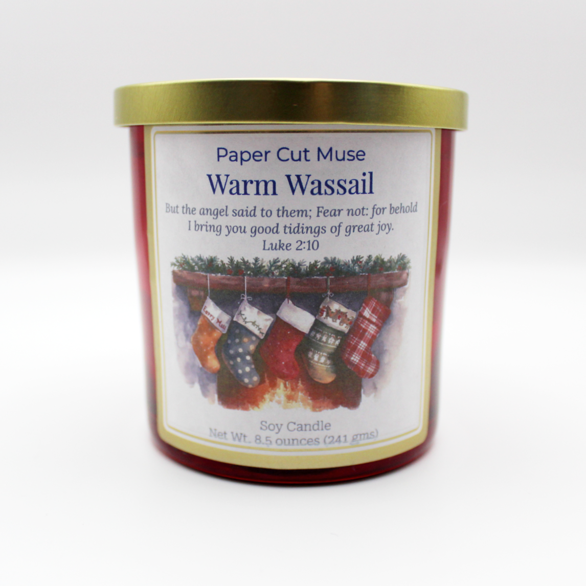 Warm Wassail Soy Candle – Limited Release Seasonal 8.5 oz Spiced Mulled Cider Scent Clear Red Jar with Gold Lid USA Made