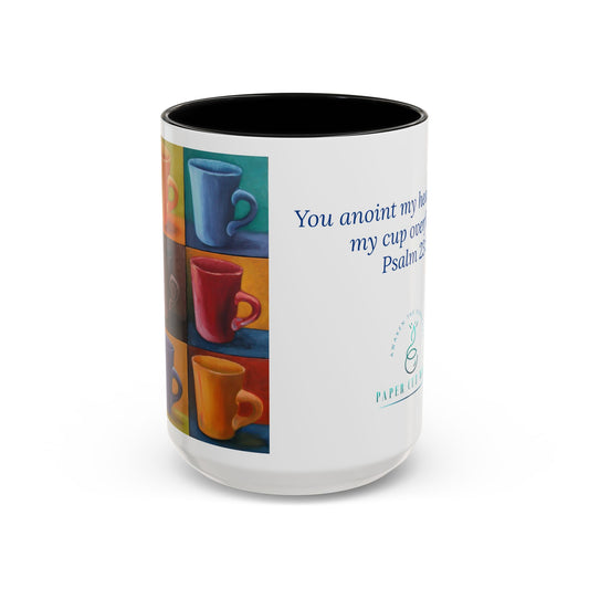Cup of Joy Mug – Psalm 23:5 Scripture | Original Artwork by P. French Barber | Faith-Based Ceramic Coffee Cup