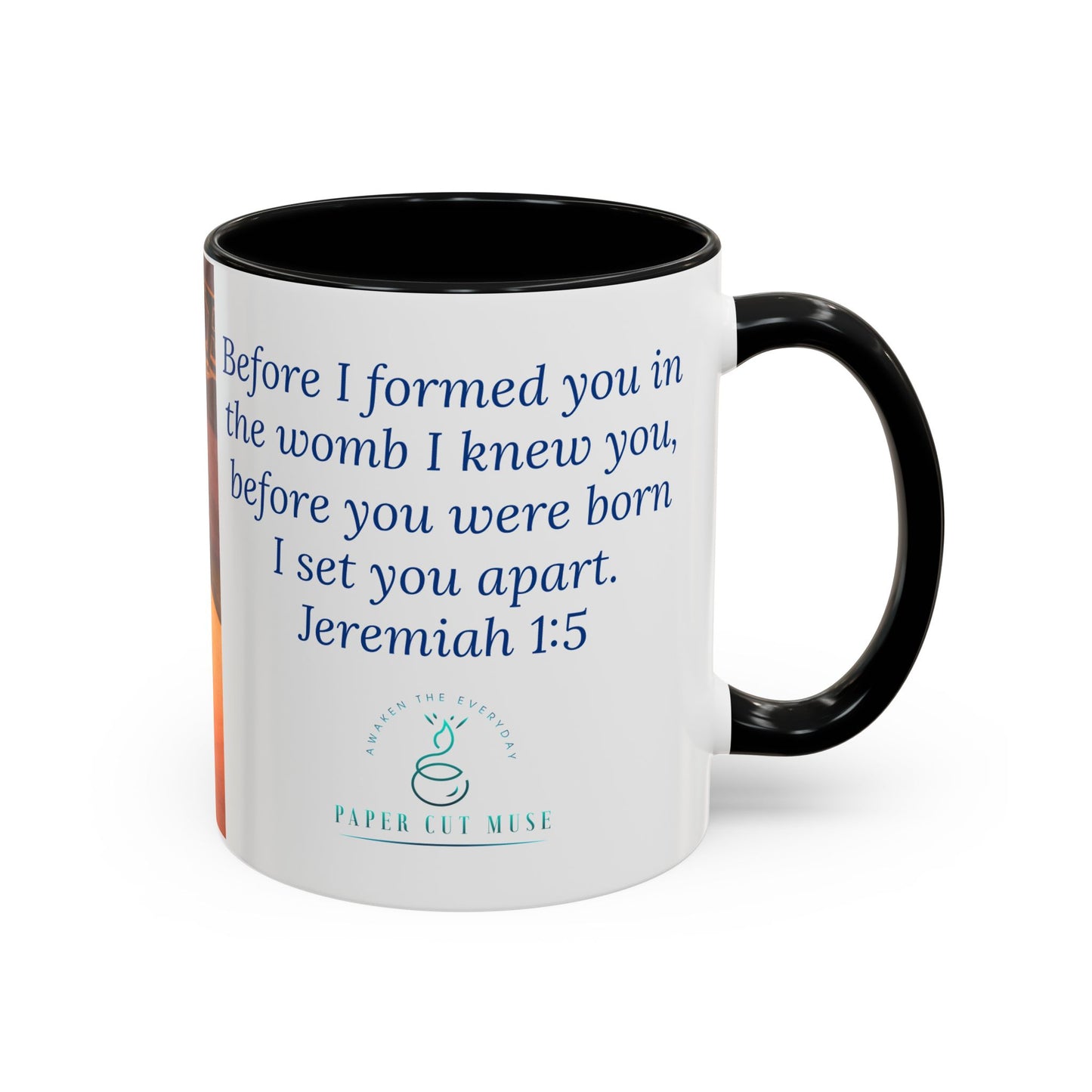 Worn and Known Mug – Jeremiah 1:5 Scripture | Watercolor Artwork by P. French Barber | Faith-Based Ceramic Coffee Cup