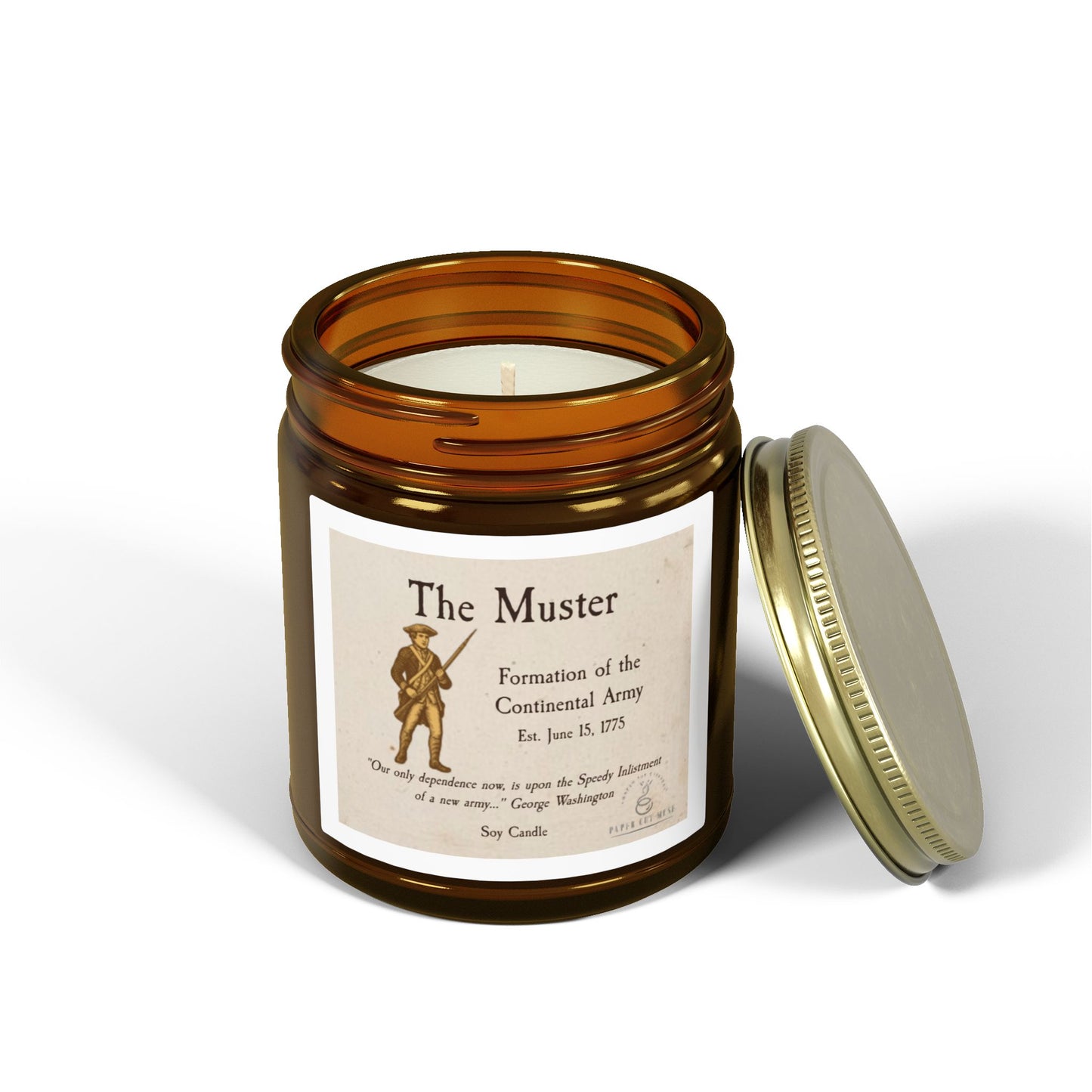 The Muster – Continental Army Soy Candle  America 250 Collection  Paper Cut Muse