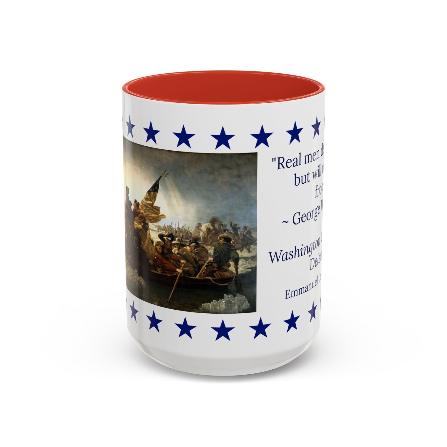 Washington Crossing the Delaware Mug – 15 oz Patriotic Coffee Cup with George Washington Quote  Red or Navy  America 250 Collection by Paper Cut Muse