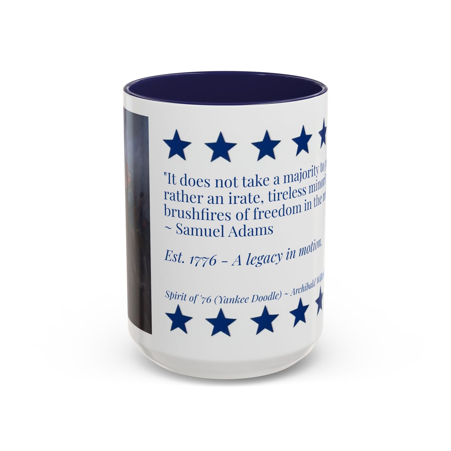 Spirit of ’76 Patriotic Coffee Mug – Samuel Adams Quote – America 250 Commemorative Gift by Paper Cut Muse