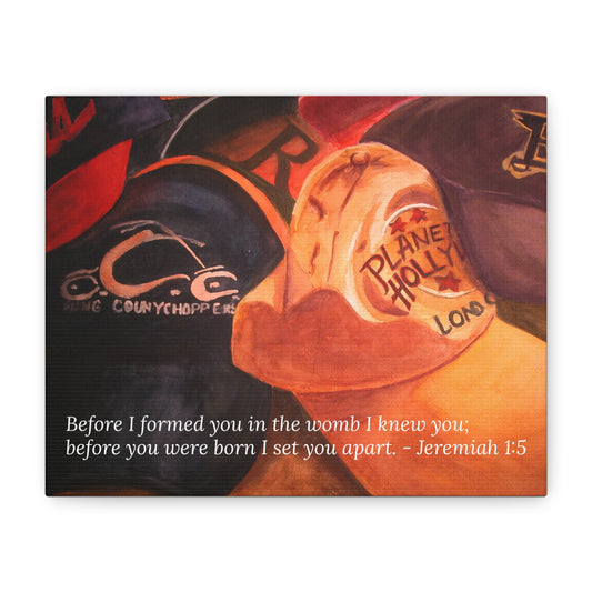 Worn & Known Canvas – Masculine Hat Art with Jeremiah 1:5  Legacy Wall Print by P. French Barber