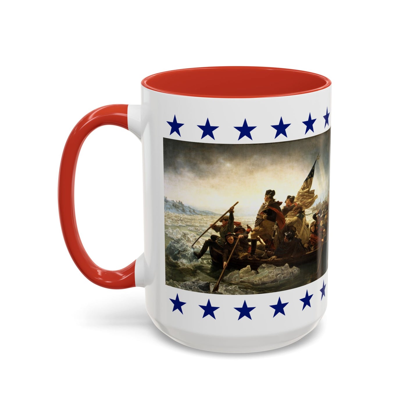 Washington Crossing the Delaware Mug – 15 oz Patriotic Coffee Cup with George Washington Quote  Red or Navy  America 250 Collection by Paper Cut Muse