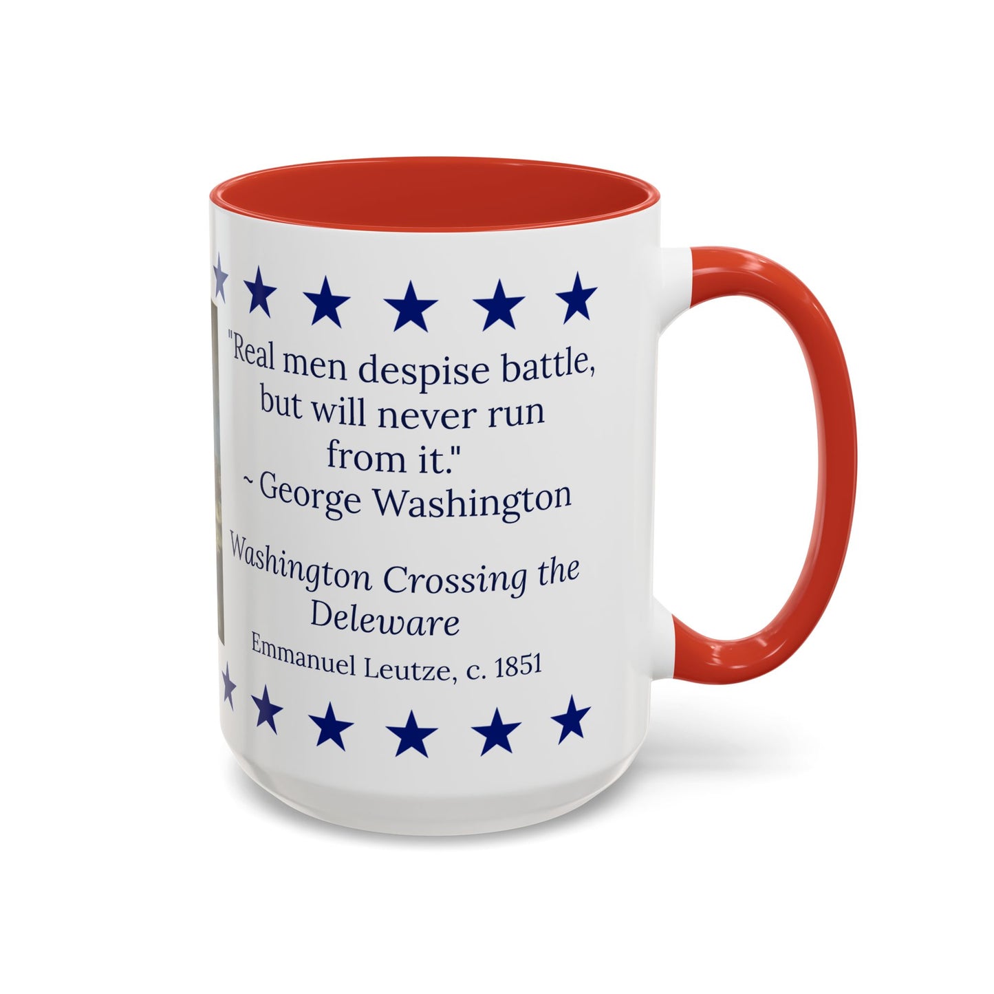 Washington Crossing the Delaware Mug – 15 oz Patriotic Coffee Cup with George Washington Quote  Red or Navy  America 250 Collection by Paper Cut Muse