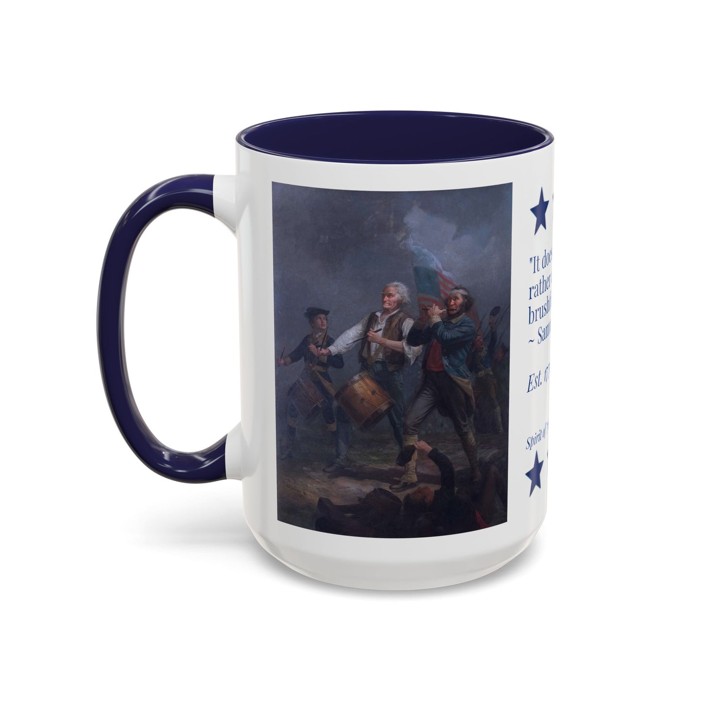 Spirit of ’76 Patriotic Coffee Mug – Samuel Adams Quote – America 250 Commemorative Gift by Paper Cut Muse