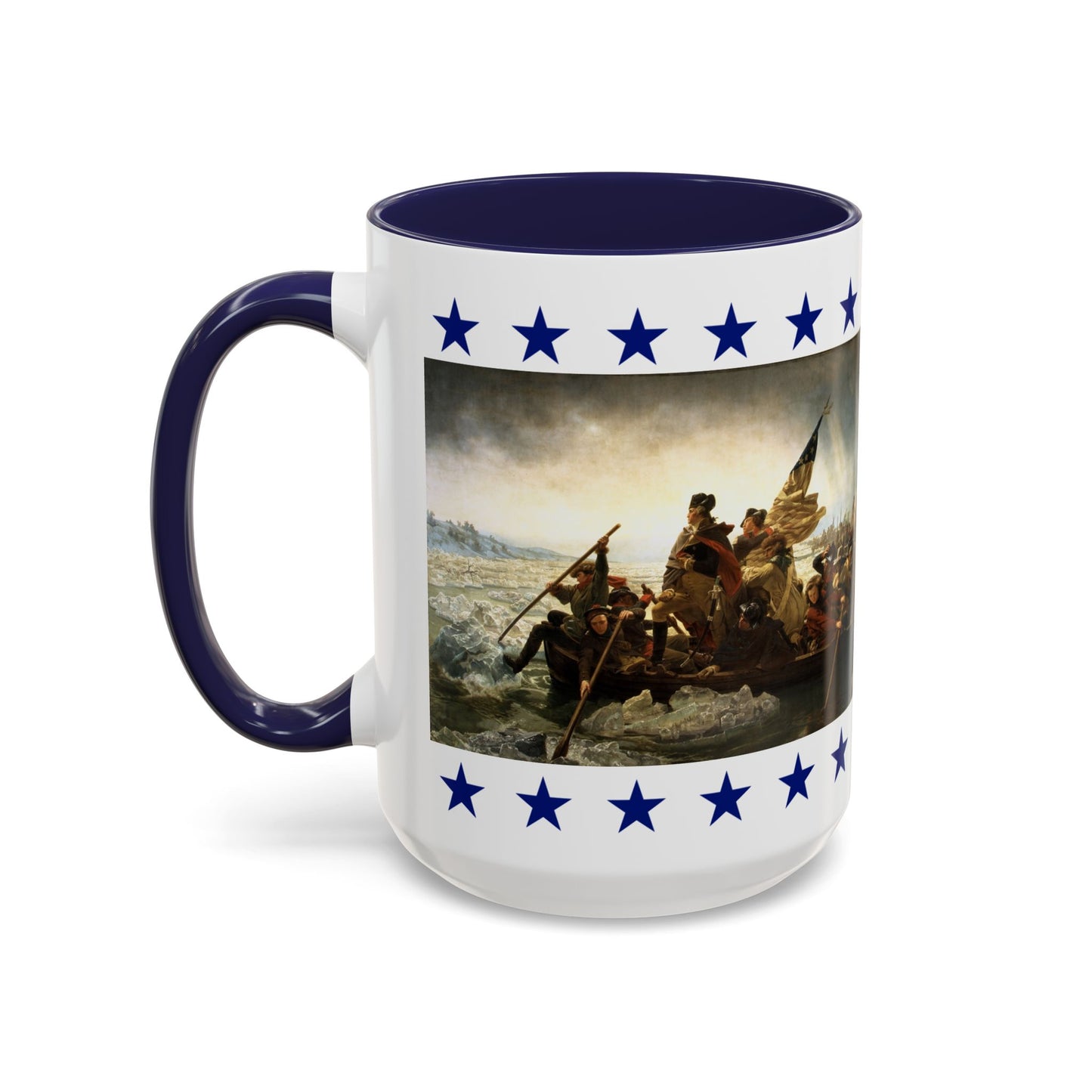 Washington Crossing the Delaware Mug – 15 oz Patriotic Coffee Cup with George Washington Quote  Red or Navy  America 250 Collection by Paper Cut Muse