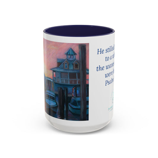 The Mooring Mug – Psalm 107:29 Scripture | Original Pastel Artwork by P. French Barber | Faith-Based Ceramic Cup