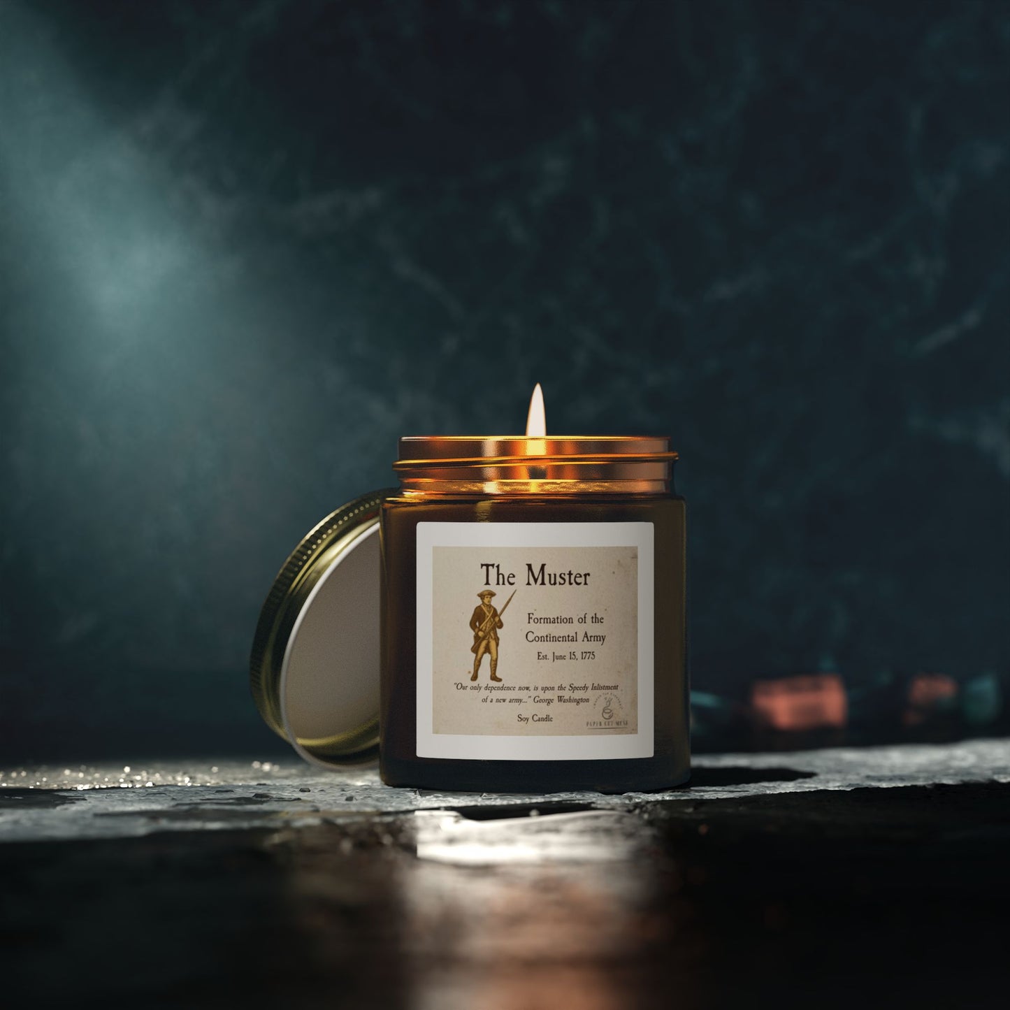 The Muster – Continental Army Soy Candle  America 250 Collection  Paper Cut Muse