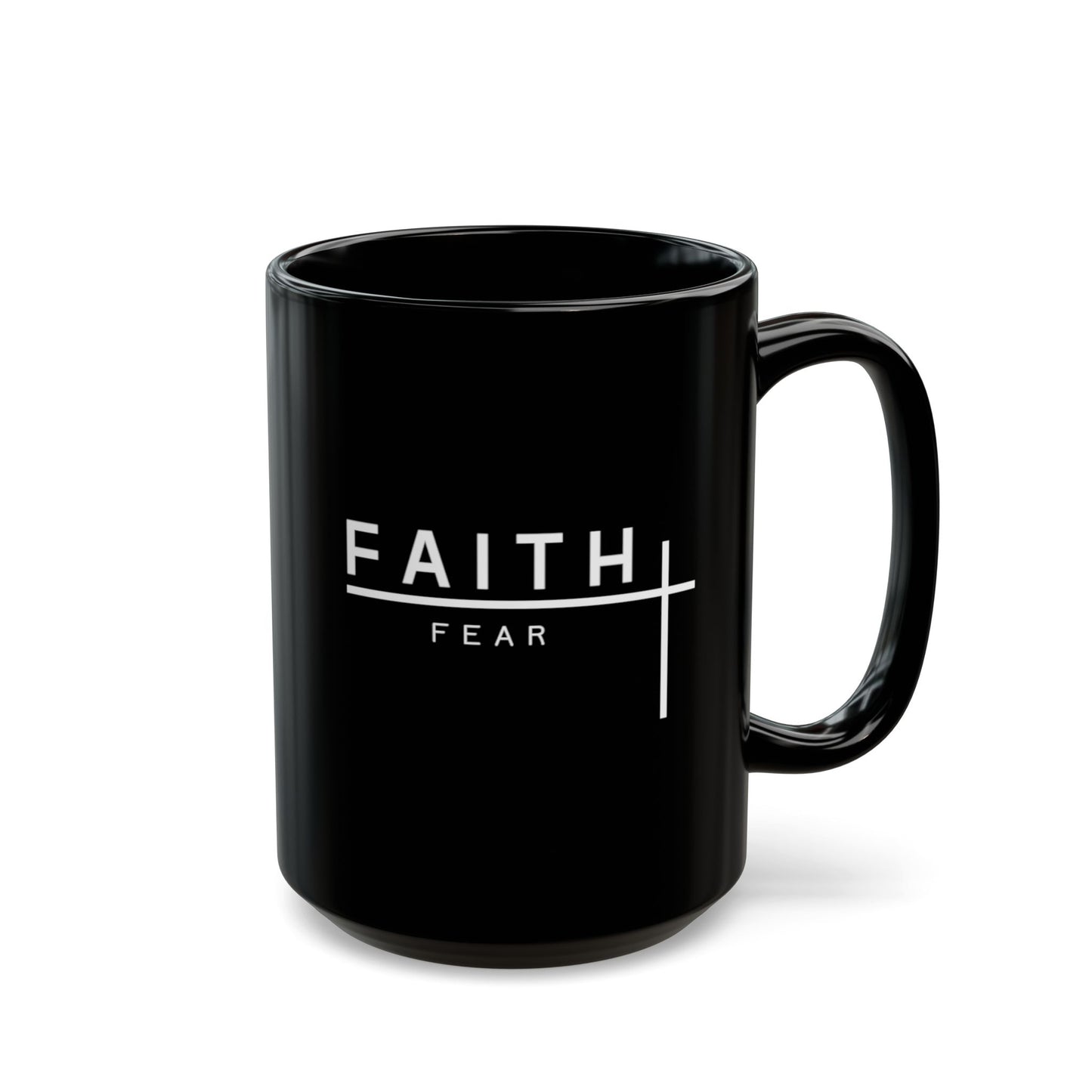 Faith Over Fear Black Ceramic Mug — Inspirational Christian Coffee Cup (11oz/15oz)