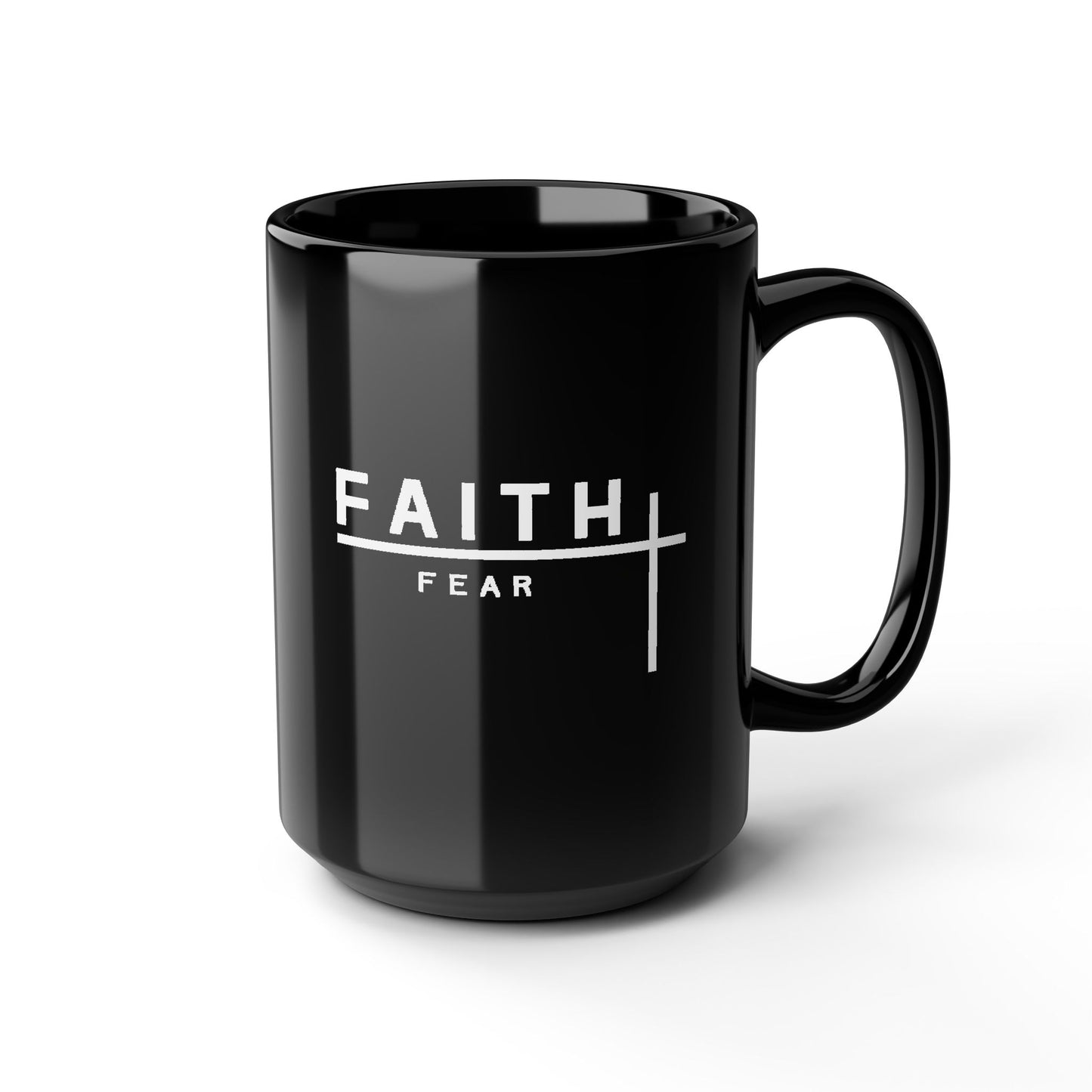 Faith Over Fear Black Ceramic Mug — Inspirational Christian Coffee Cup (11oz/15oz)