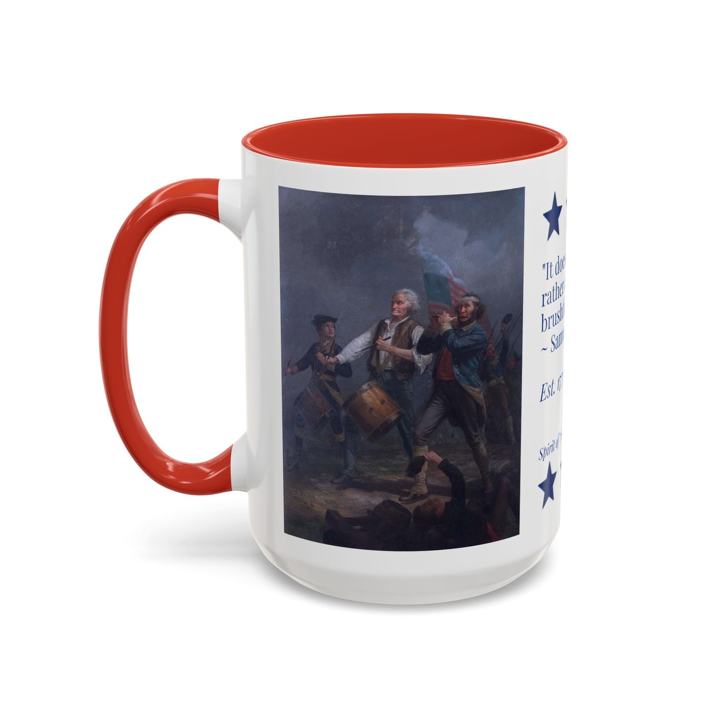 Spirit of ’76 Patriotic Coffee Mug – Samuel Adams Quote – America 250 Commemorative Gift by Paper Cut Muse
