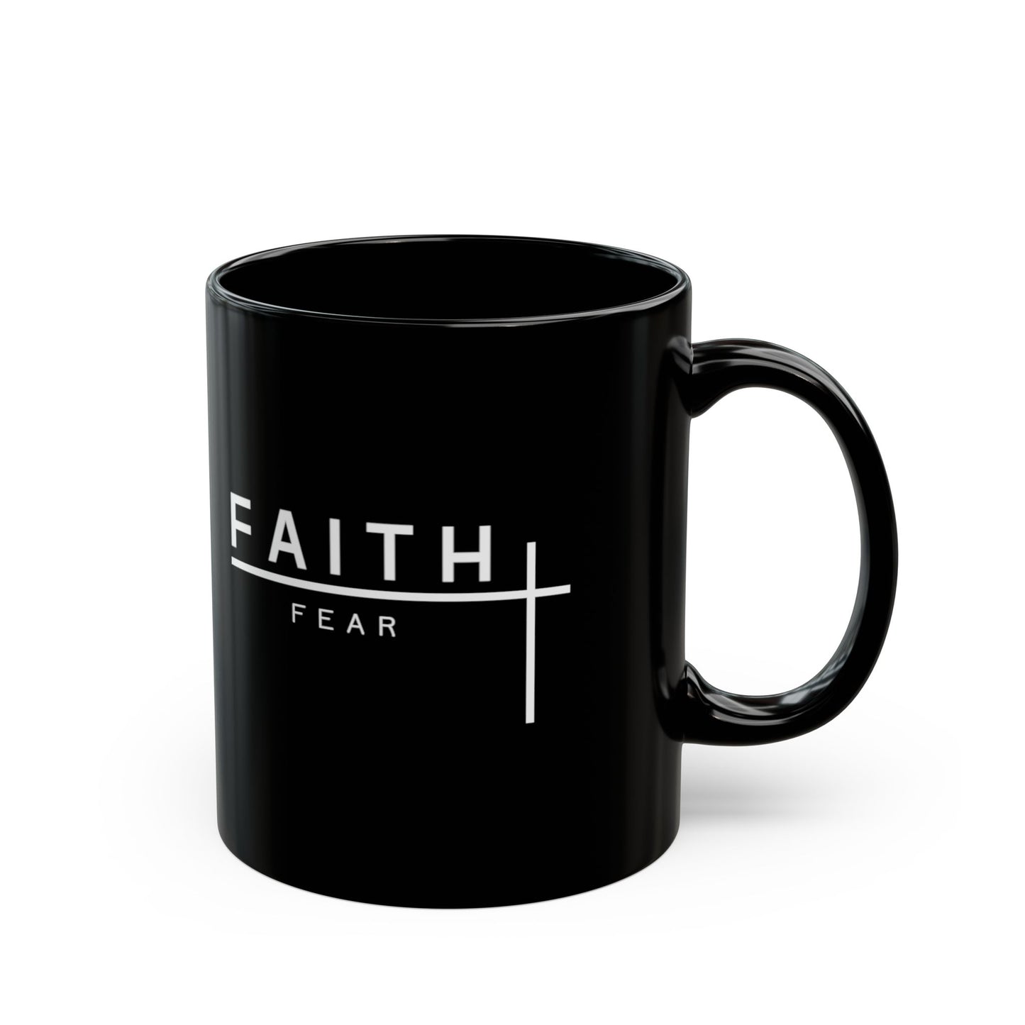 Faith Over Fear Black Ceramic Mug — Inspirational Christian Coffee Cup (11oz/15oz)