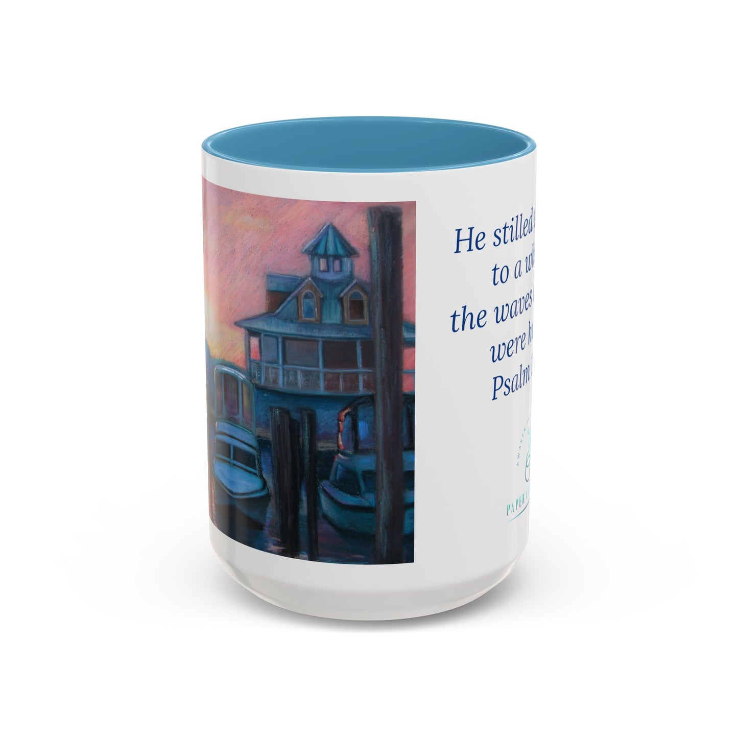 The Mooring Mug – Psalm 107:29 Scripture | Original Pastel Artwork by P. French Barber | Faith-Based Ceramic Cup