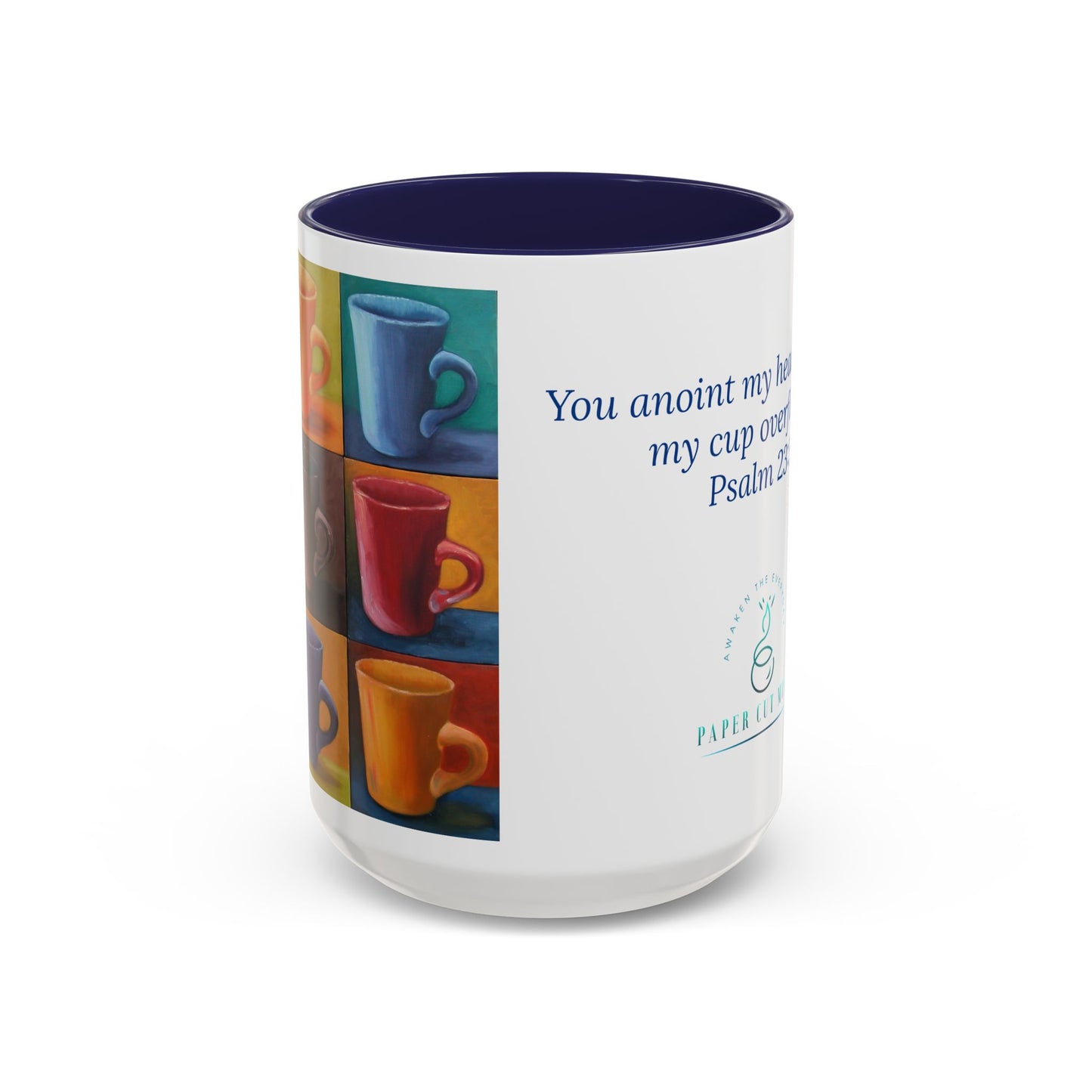 Cup of Joy Mug – Psalm 23:5 Scripture | Original Artwork by P. French Barber | Faith-Based Ceramic Coffee Cup