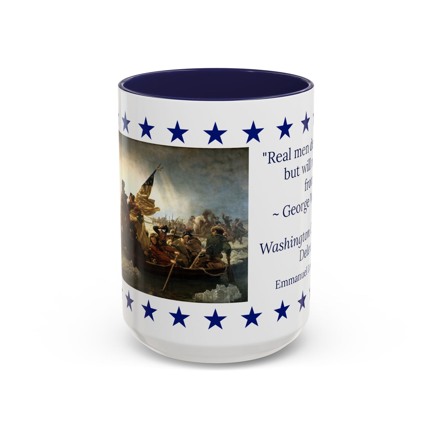 Washington Crossing the Delaware Mug – 15 oz Patriotic Coffee Cup with George Washington Quote  Red or Navy  America 250 Collection by Paper Cut Muse