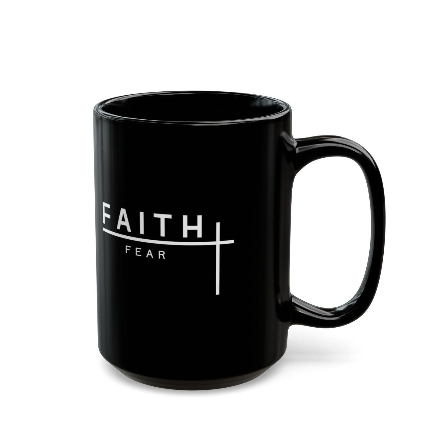 Faith Over Fear Black Ceramic Mug — Inspirational Christian Coffee Cup (11oz/15oz)