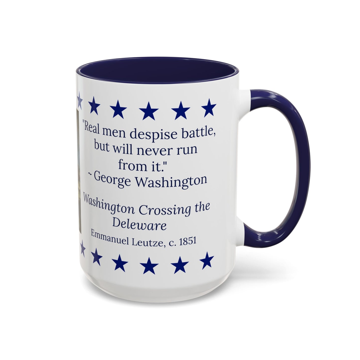 Washington Crossing the Delaware Mug – 15 oz Patriotic Coffee Cup with George Washington Quote  Red or Navy  America 250 Collection by Paper Cut Muse