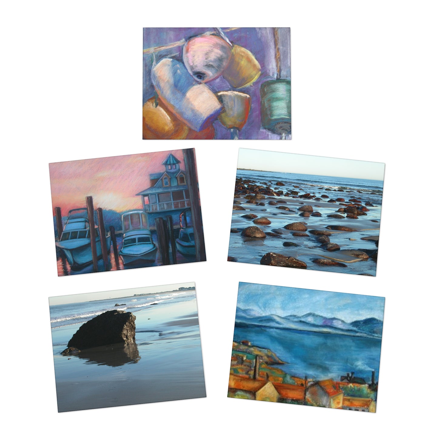 Coastal Reflections Notecard Set – Art by P. French Barber  Blank Inside  Paper Cut Muse