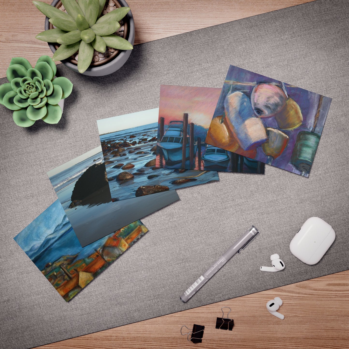 Coastal Reflections Notecard Set – Art by P. French Barber  Blank Inside  Paper Cut Muse