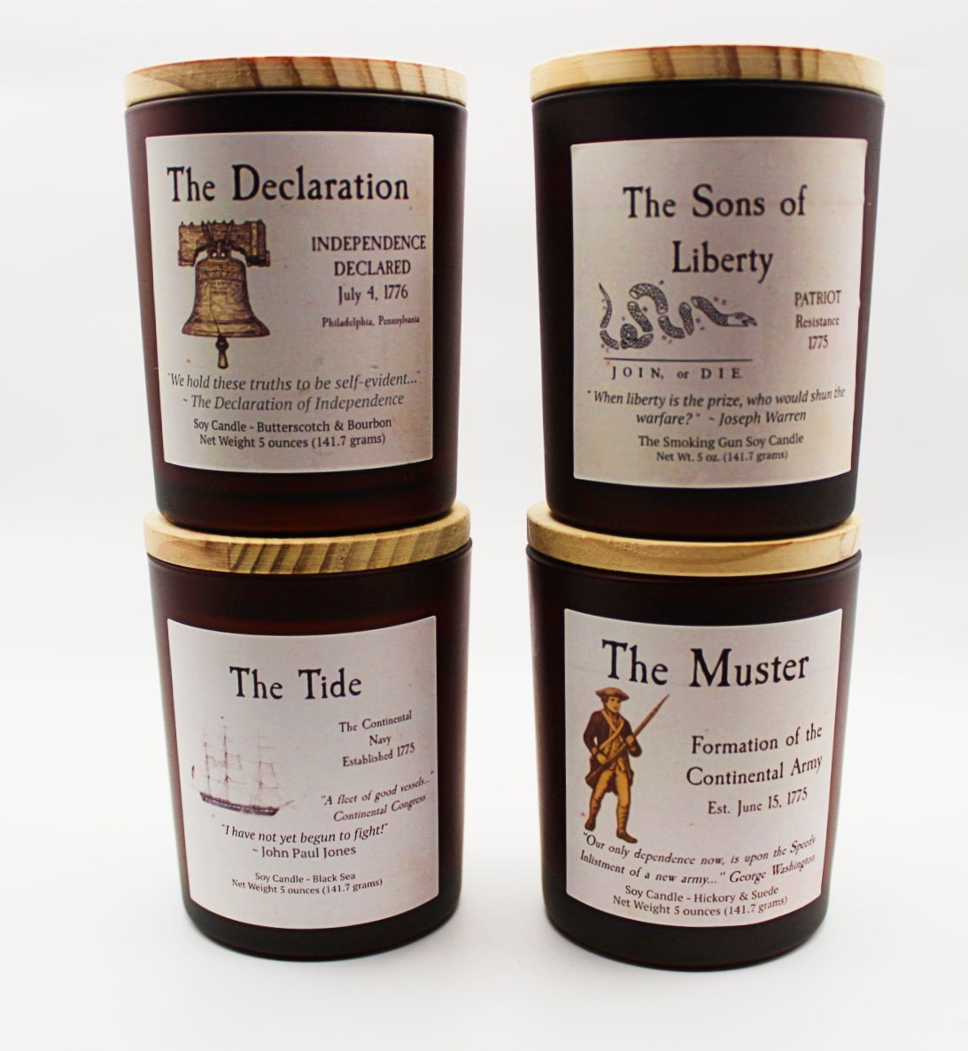 The Declaration Candle – Butterscotch & Bourbon Scent Soy Candle | America 250 Collection | Wood Lid | USA Made