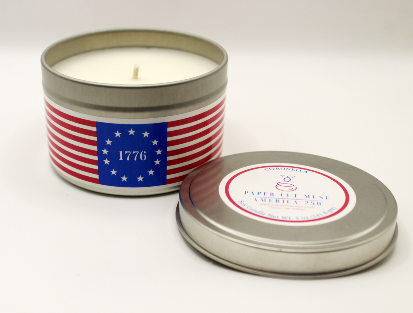 Citronella Soy Candle – America 250  8 oz Silver Tin  Outdoor Patriotic Candle for Picnics, Camping & Celebrations  Hand‑Poured USA