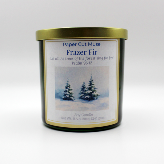 Frazer Fir Soy Candle – Limited Release Seasonal  8.5 oz  Evergreen Forest Scent  Deep Green Jar with Gold Lid  USA Made
