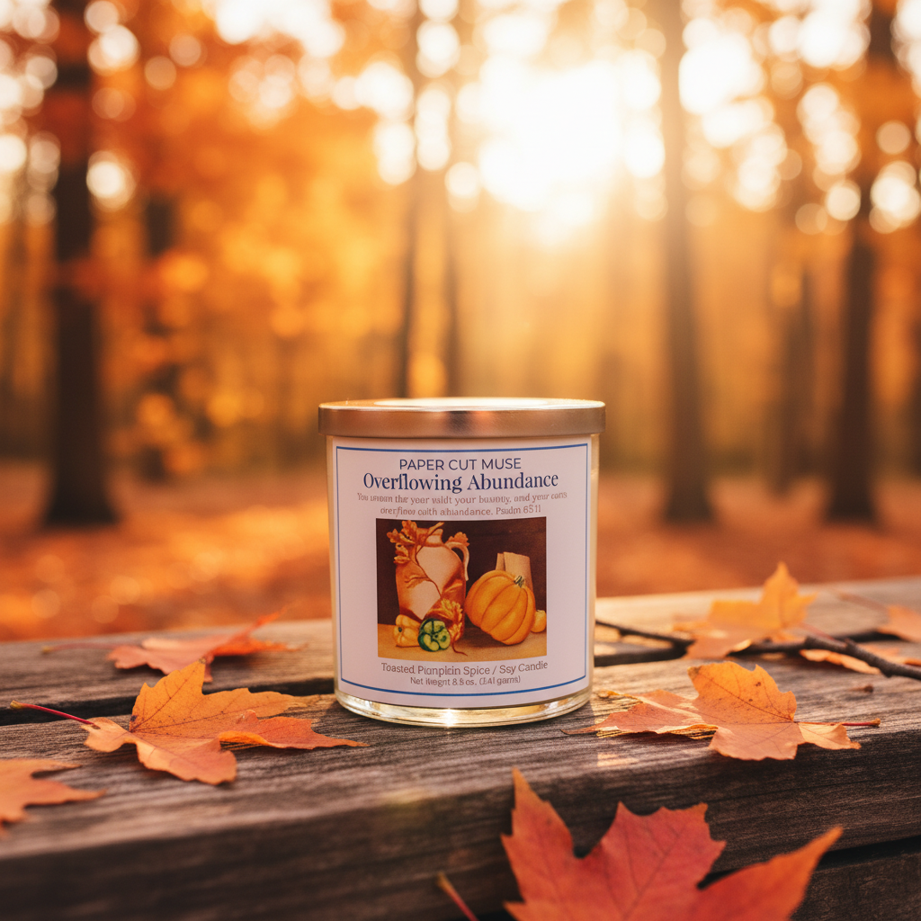 Overflowing Abundance Soy Candle – Toasted Pumpkin Spice | Limited‑Edition Fall Candle by Paper Cut Muse