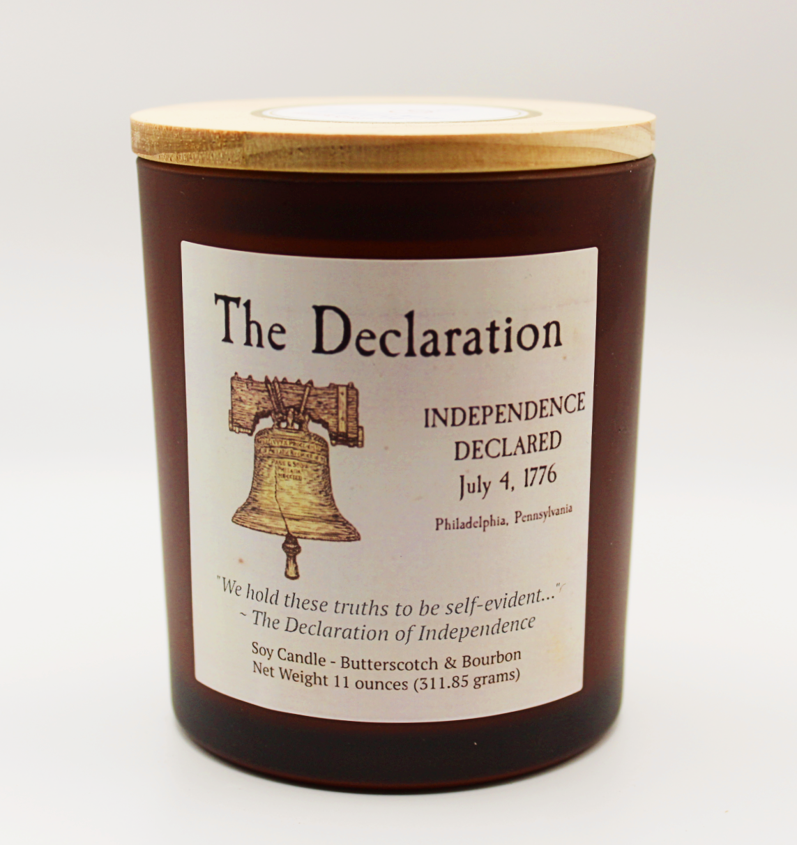 The Declaration Candle – Butterscotch & Bourbon Scent Soy Candle | America 250 Collection | Wood Lid | USA Made