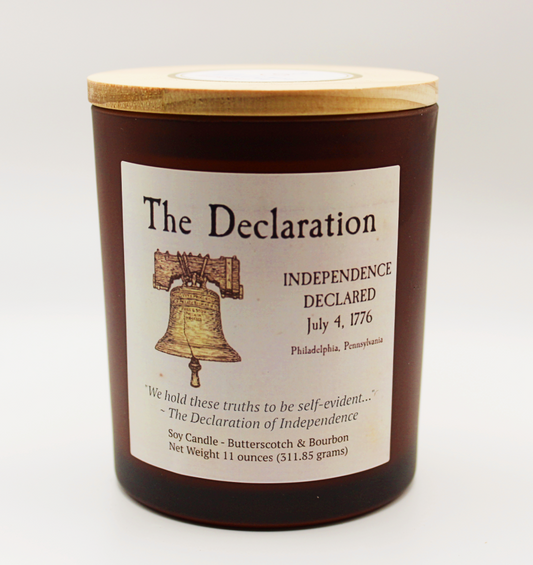 The Declaration Candle – Butterscotch & Bourbon Scent Soy Candle | America 250 Collection | Wood Lid | USA Made